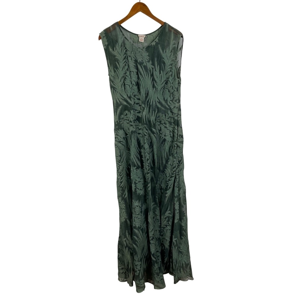 Sundance Cypress Legends Silk Dress Green Burnout Floral Maxi Sleeveless Size 10 - Picture 1 of 4